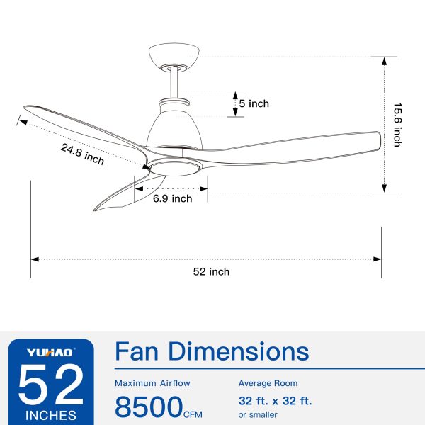 52 inch indoor black ceiling fan with LED light Online now