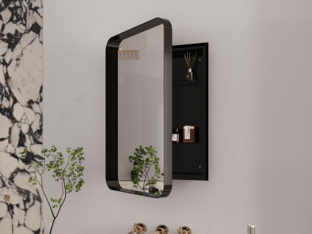 16x24 Inch Recessed Black Metal Framed Medicine Cabinet with Mirror and Adjustable Shelves Black Wall Mirror with Storage for Bathroom Supply