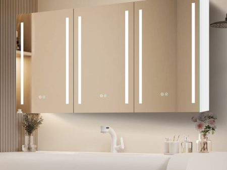 60x30 Inch LED Bathroom Medicine Cabinet Surface Mount Double Door Lighted Medicine Cabinet, Medicine Cabinets for Bathroom with Mirror Defogging, Dimmer White For Sale