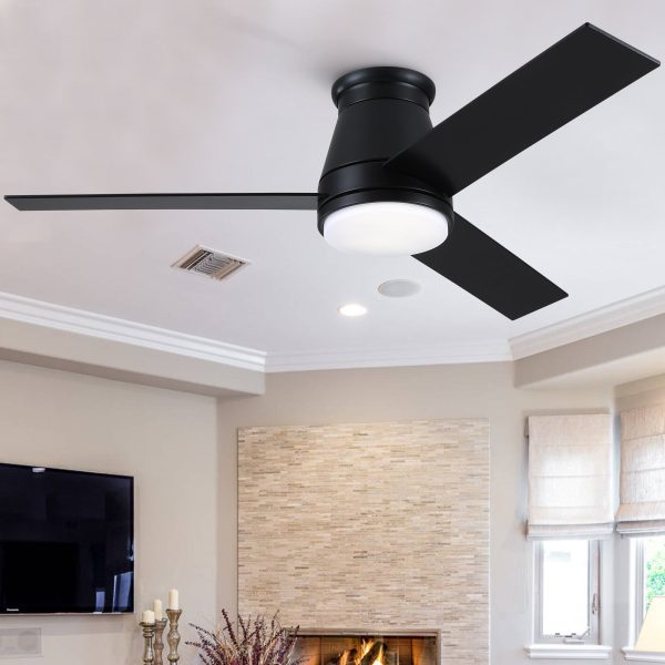 48  Black Lowe Profile Ceiling Fan with Light For Sale