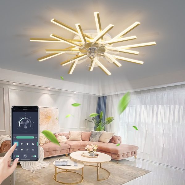 36In Ceiling Fan with Lights Remote Contro Dimmable LED,6 Gear Wind Speed Fan Light Online Sale