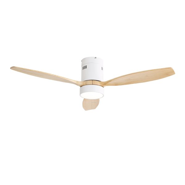 52 Inch Flush Mount Ceiling Fan DC 3 Solid Wood Fan Blade Noiseless Reversible Motor Remote Control With Light For Cheap