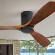 52 Inch Low Profile Ceiling Fan DC 3 Carved Wood Fan Blade Noiseless Reversible Motor Remote Control Without Light Supply