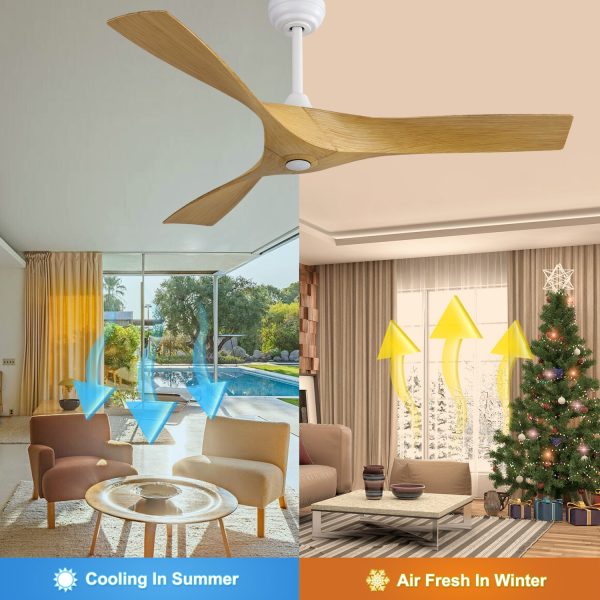 52 Inch Modern Ceiling Fan With 3 ABS Blades Remote Control Reversible DC Motor Without Light For Living Room on Sale