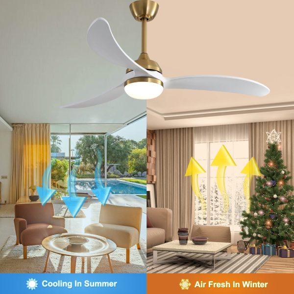 52 Inch Indoor Ceiling Fan With Dimmable Led Light 3 Solid Wood Blades Remote Control Reversible DC Motor For Living Room Cheap