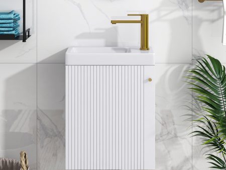 [Viedo]Contemporary 16  White Wall-Mounted Bathroom Vanity Combo Cabinet with Ceramic Basin - Ideal for Small Bathrooms Supply