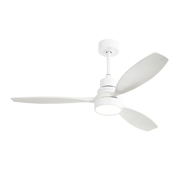 52 Inch Wooden Ceiling Fan White 3 Solid Wood Blades Remote Control Reversible DC Motor With Led Light For Cheap