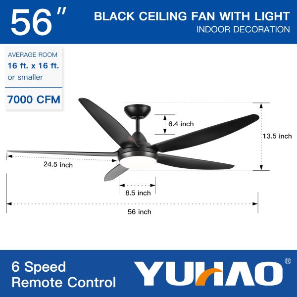 56 In Intergrated LED Ceiling Fan Lighting with Black ABS Blade Discount