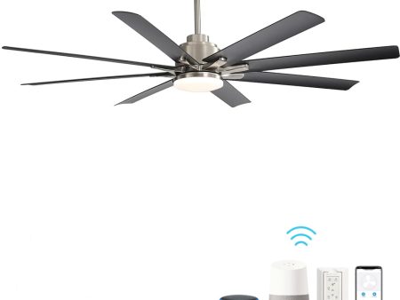 66 Inch Low Profile ABS Ceiling Fan with Dimmable Lights and Smart Remote Control 6 Speed Reversible Noiseless DC Motor for Indoor For Sale