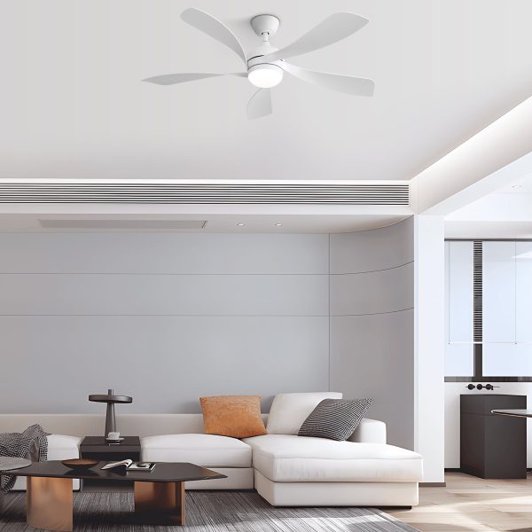 52 Inch Modern Ceiling Fan With 5 ABS Blades Remote Control Reversible DC Motor White For Bedroom Fashion