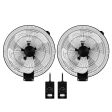 2Pack HealSmart 18 Inch Household Commercial Wall Mount Fan, 90 Degree Horizontal Oscillation, 5 Speed Settings, Black For Sale