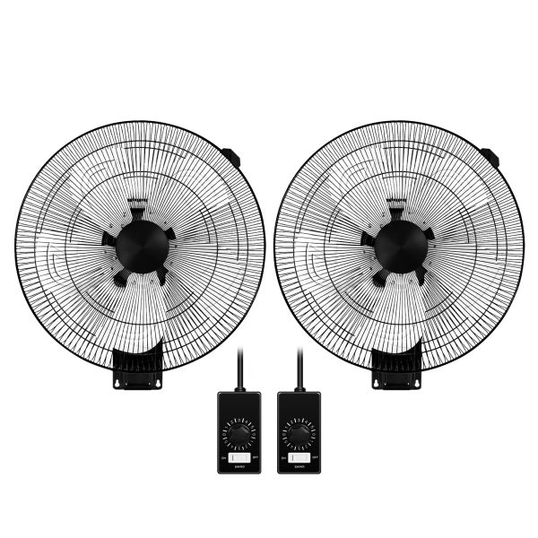 2Pack HealSmart 18 Inch Household Commercial Wall Mount Fan, 90 Degree Horizontal Oscillation, 5 Speed Settings, Black For Sale