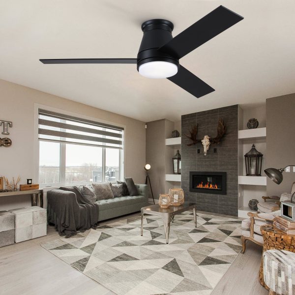 48  Black Lowe Profile Ceiling Fan with Light For Sale