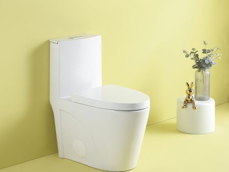 1.1 1.6 GPF Dual Flush 1-Piece Elongated Toilet with Soft-Close Seat - Gloss White,  Water-Saving, Modern, Stylish Design 23T01-GW Online