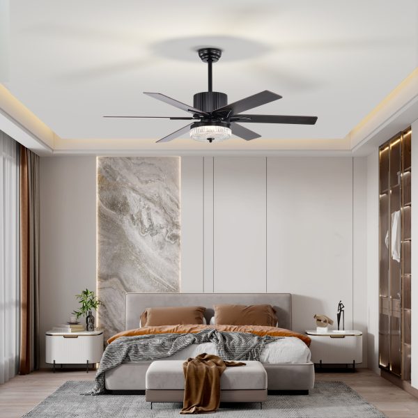 52 Inch Indoor Modern LED Ceiling Fan with Light and Remote Control, Reversible 6 Blades , Reversible Motor  - (Matte Black) Cheap