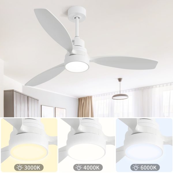 52 Inch Wooden Ceiling Fan White 3 Solid Wood Blades Remote Control Reversible DC Motor With Led Light For Cheap