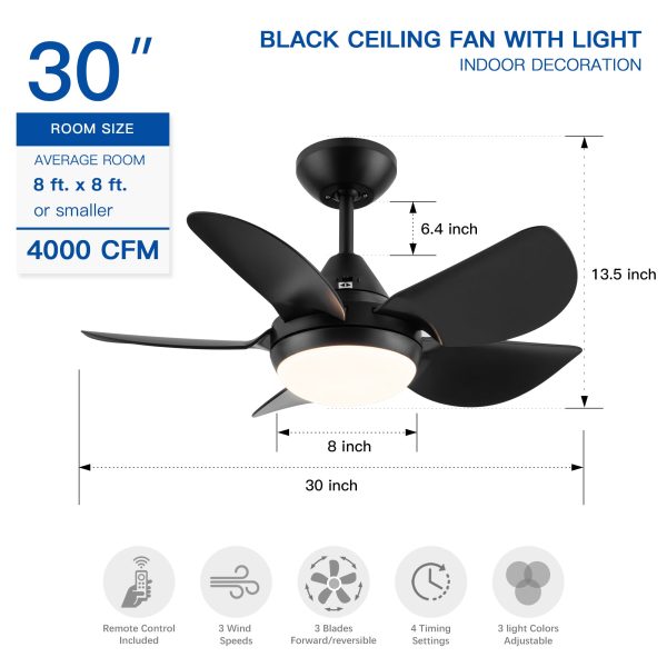 30 In Intergrated LED Ceiling Fan Lighting with Matte Black ABS Blade Sale