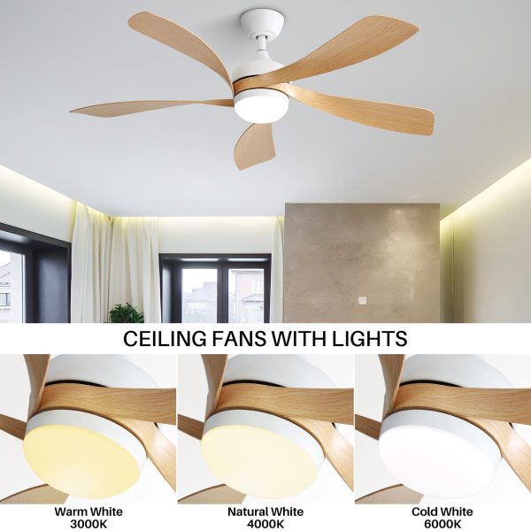 52 Inch Modern Ceiling Fan With 3 Color Dimmable Led Light 5 ABS Blades Remote Control Reversible DC Motor Fashion