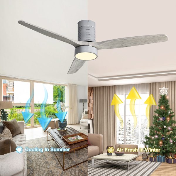 52 Inch Indoor Flush Mount Ceiling Fan With 3 Solid Wood Blades Remote Control Reversible DC Motor With Led Light Online