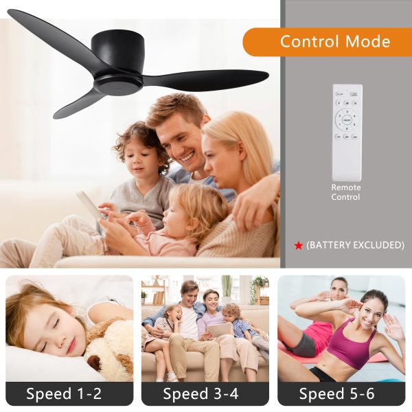 42  Flush Mount Ceiling Fan without  light,  3 Reversible Blades, with 6 Speeds Reversible DC Motor,Low Profile  Ceiling Fan with no light for Living Room Kitchen Bedroom For Discount