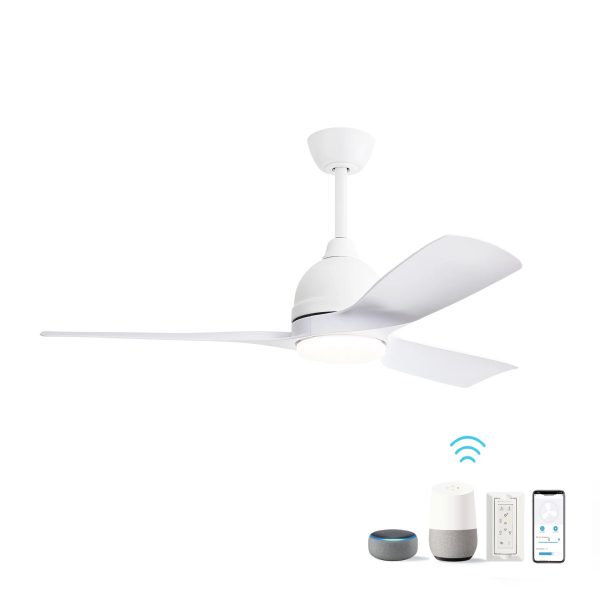 54 Inch White ABS Ceiling Fan 6 Speed Smart Remote Control Dimmable Reversible DC Motor For Living Room Online Sale