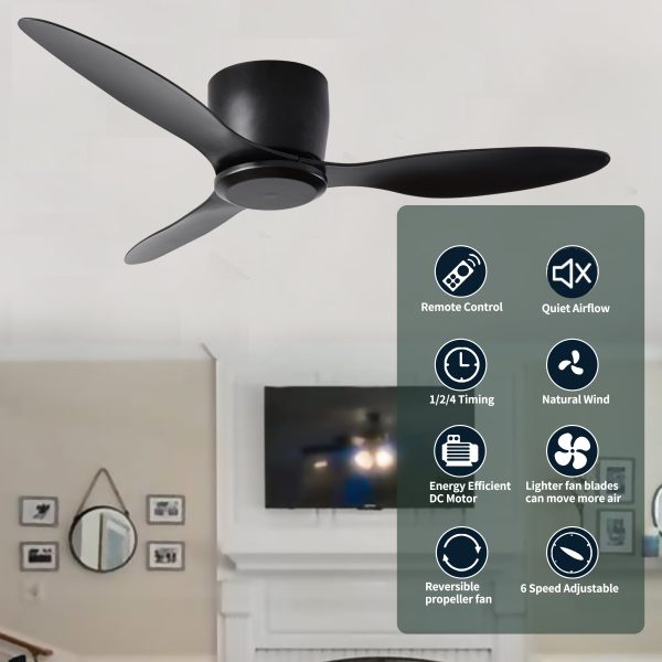 42  Flush Mount Ceiling Fan without  light,  3 Reversible Blades, with 6 Speeds Reversible DC Motor,Low Profile  Ceiling Fan with no light for Living Room Kitchen Bedroom For Discount