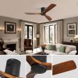 52 Inch Low Profile Ceiling Fan DC 3 Carved Wood Fan Blade Noiseless Reversible Motor Remote Control Without Light Supply