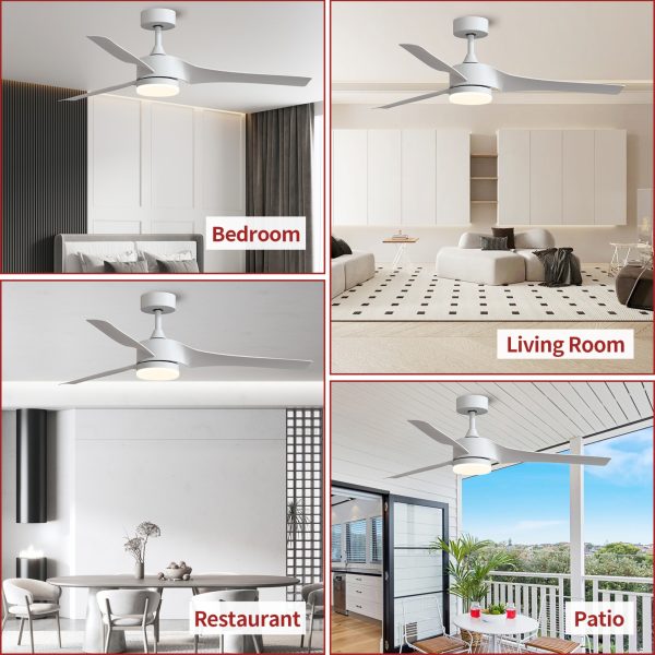 52 Inch Downrod Ceiling Fans with Lights and Remote Control, Modern Outdoor Indoor White 3 Blades LED Lights Smart Ceiling Fans for Bedroom, Living Room, and Patios Sale