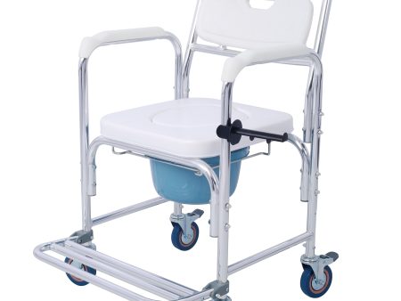 4 in 1 Bedside Commode Chair, Transport Shower Wheelchair Toilet Rolling Transport Chair with 4 Brakes Casters,Tissue Holder,Crutch Holder for Elderly Injured and Disabled Sale