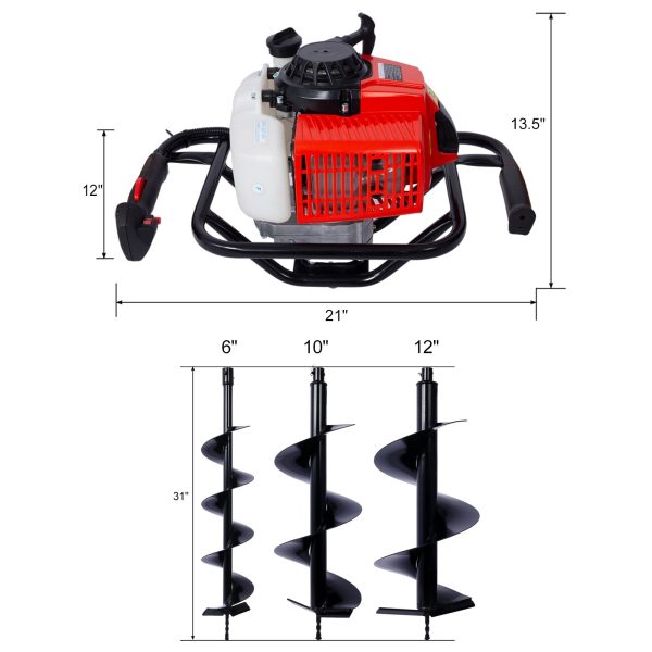 2.7HP Post Hole Digger 63cc Gas-Powered 2-Stroke Auger Digging Drill Shaft Size 3 4  ,EPA certificated with  L6 +L10 +L12  DRILL BITS For Cheap