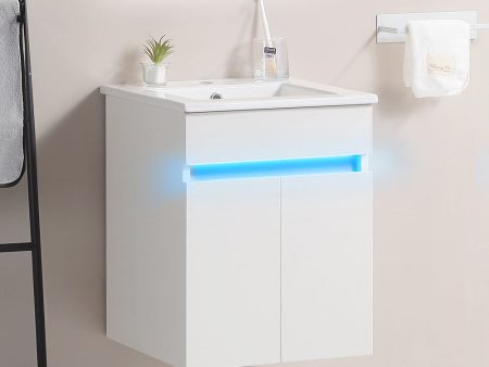 16  Bathroom Vanity with Sink,radar sensing light,Large Space Storage for Small Space,Wall Mounted Bathroom Vanity Cabinet,White Online Hot Sale