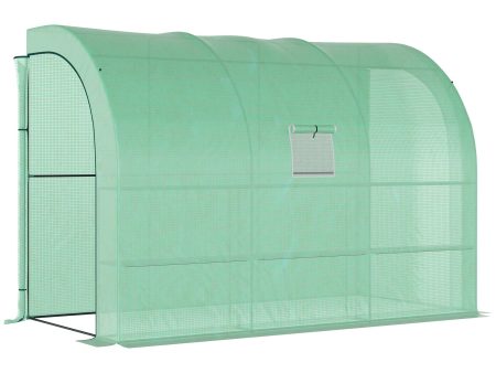 10  x 5  x 7  Lean to Greenhouse, Walk-In Green House, Plant Nursery with 2 Roll-up Doors and Windows, PE Cover and 3 Wire Shelves, Green Online Sale