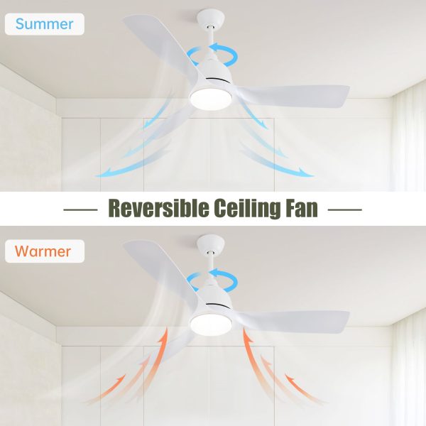 54 Inch White ABS Ceiling Fan 6 Speed Smart Remote Control Dimmable Reversible DC Motor For Living Room Online Sale