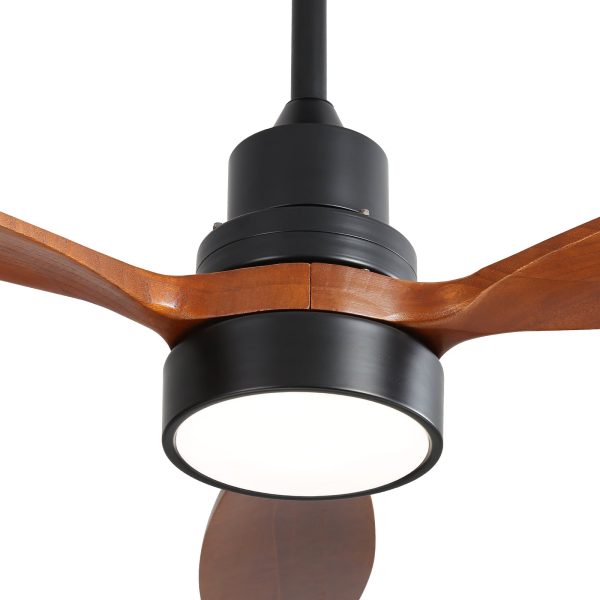 52 Inch Wooden Ceiling Fan With 3 Solid Wood Blades Remote Control Reversible DC Motor With Led Light Online now