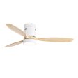 52 Inch Flush Mount Ceiling Fan DC 3 Solid Wood Fan Blade Noiseless Reversible Motor Remote Control With Light For Cheap