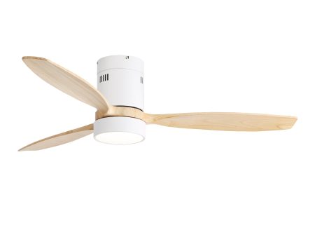 52 Inch Flush Mount Ceiling Fan DC 3 Solid Wood Fan Blade Noiseless Reversible Motor Remote Control With Light For Cheap