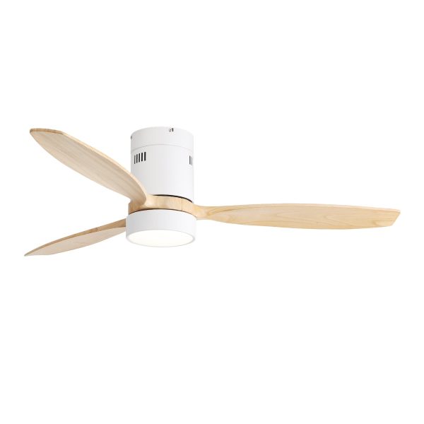 52 Inch Flush Mount Ceiling Fan DC 3 Solid Wood Fan Blade Noiseless Reversible Motor Remote Control With Light For Cheap