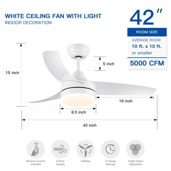 42 In Intergrated LED Ceiling Fan Lighting with White ABS Blade Discount