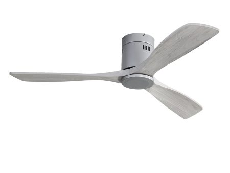 52 Inch Flush Mount Ceiling Fan DC 3 Carved Wood Fan Blade Noiseless Reversible Motor Remote Control Without Light For Sale