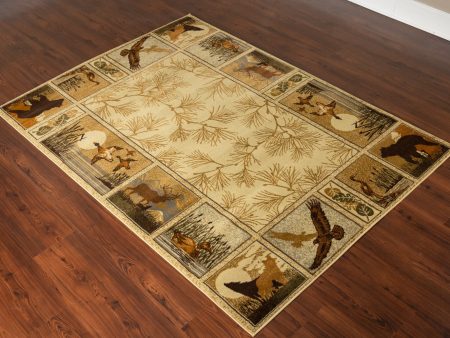 Woodland GC_RST5502 Cream 5 ft. 3 in. x 7 ft. 3 in. Lodge Area Rug For Discount