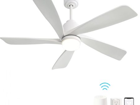 52 Inch Modern Ceiling Fan With Dimmable LED Light 5 Solid Wood Blades Smart Remote Control Reversible DC Motor Discount