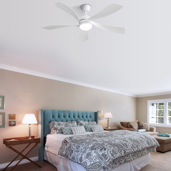 52 Inch Modern Led Ceiling Fan With 3 Color Dimmable 5 ABS Blades Remote Control Reversible DC Motor White For Bedroom Online Sale