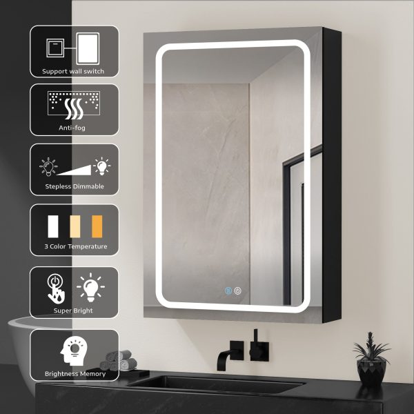 30x30 inch LED Bathroom Medicine Cabinet Surface Mount Double Door Lighted Medicine Cabinet, Medicine Cabinets for Bathroom with Mirror Defogging, Dimmer Black Hot on Sale