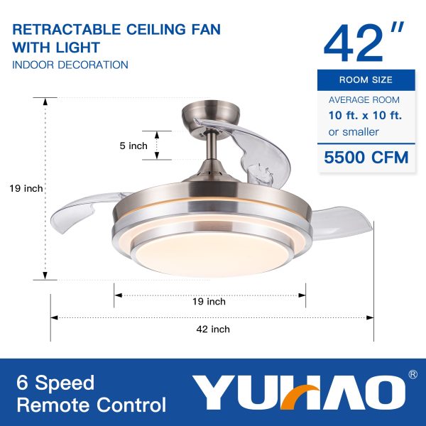 42 in. Retractable Ceiling Fan with Remote Control Online